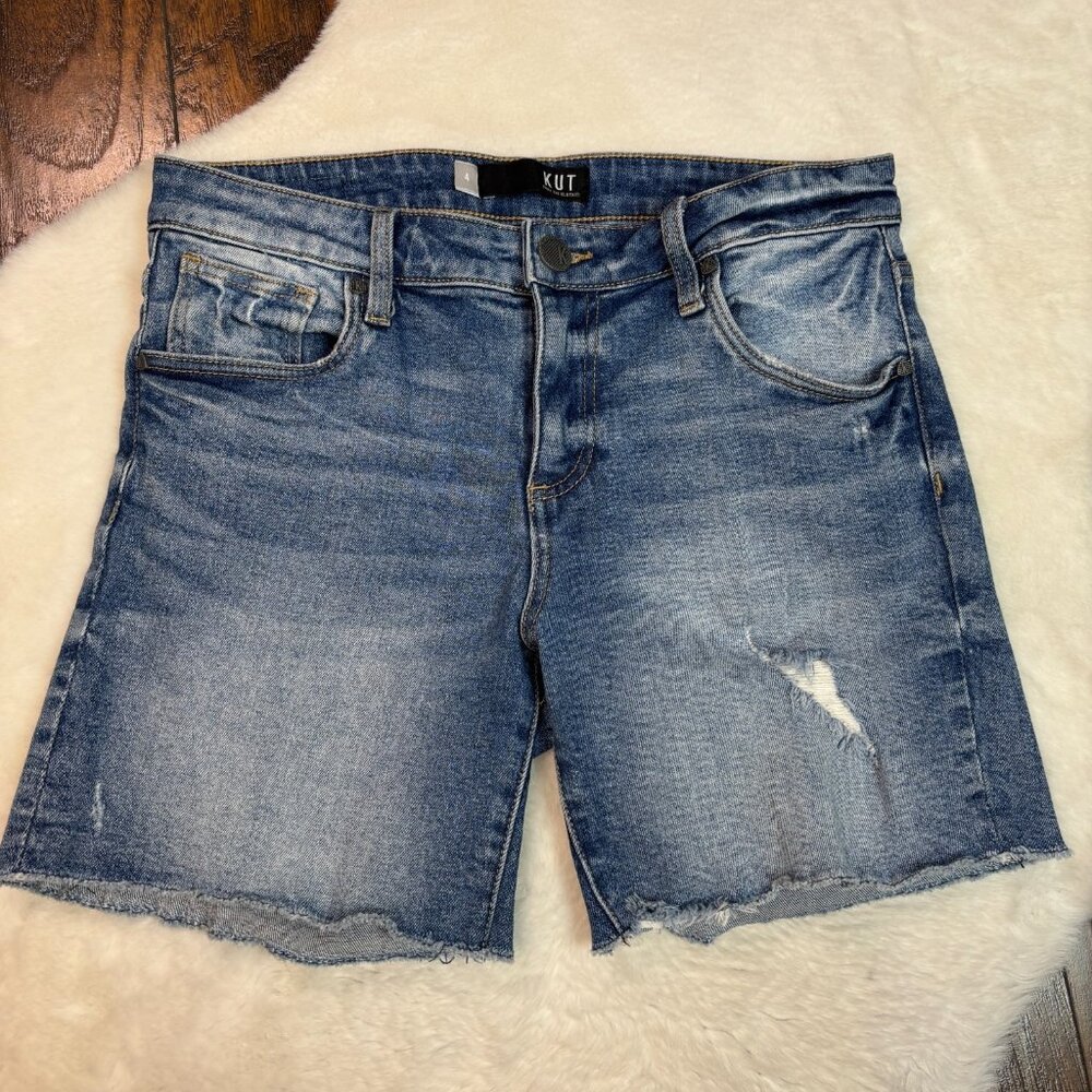 Kut from the Kloth Denim Shorts 4 Medium Wash Ripped Stretch Mid-Rise Blue